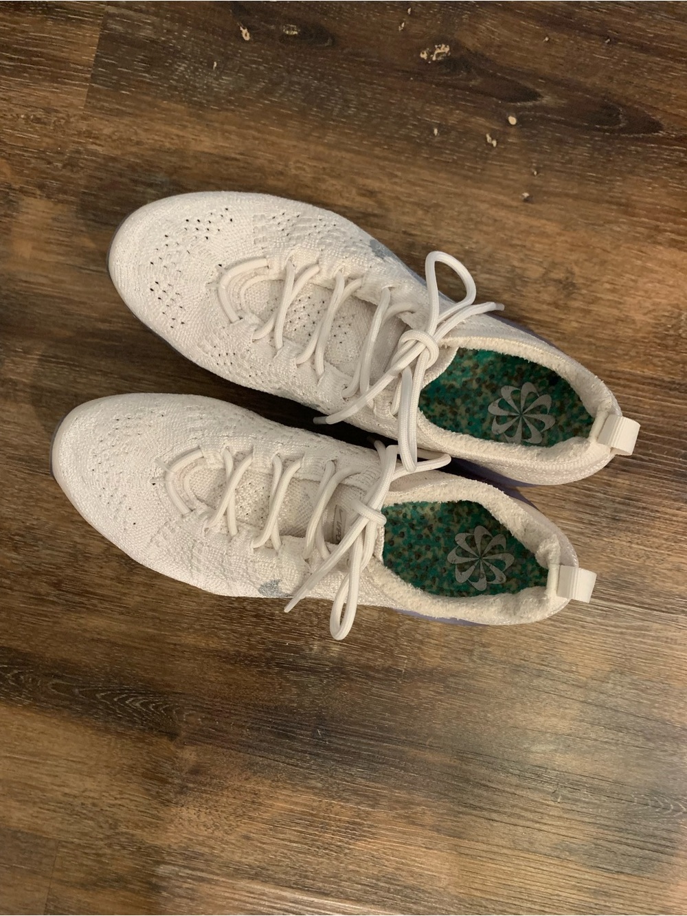 Nike White Knit Women's Lace-Up Sneakers with Green Printed Insoles